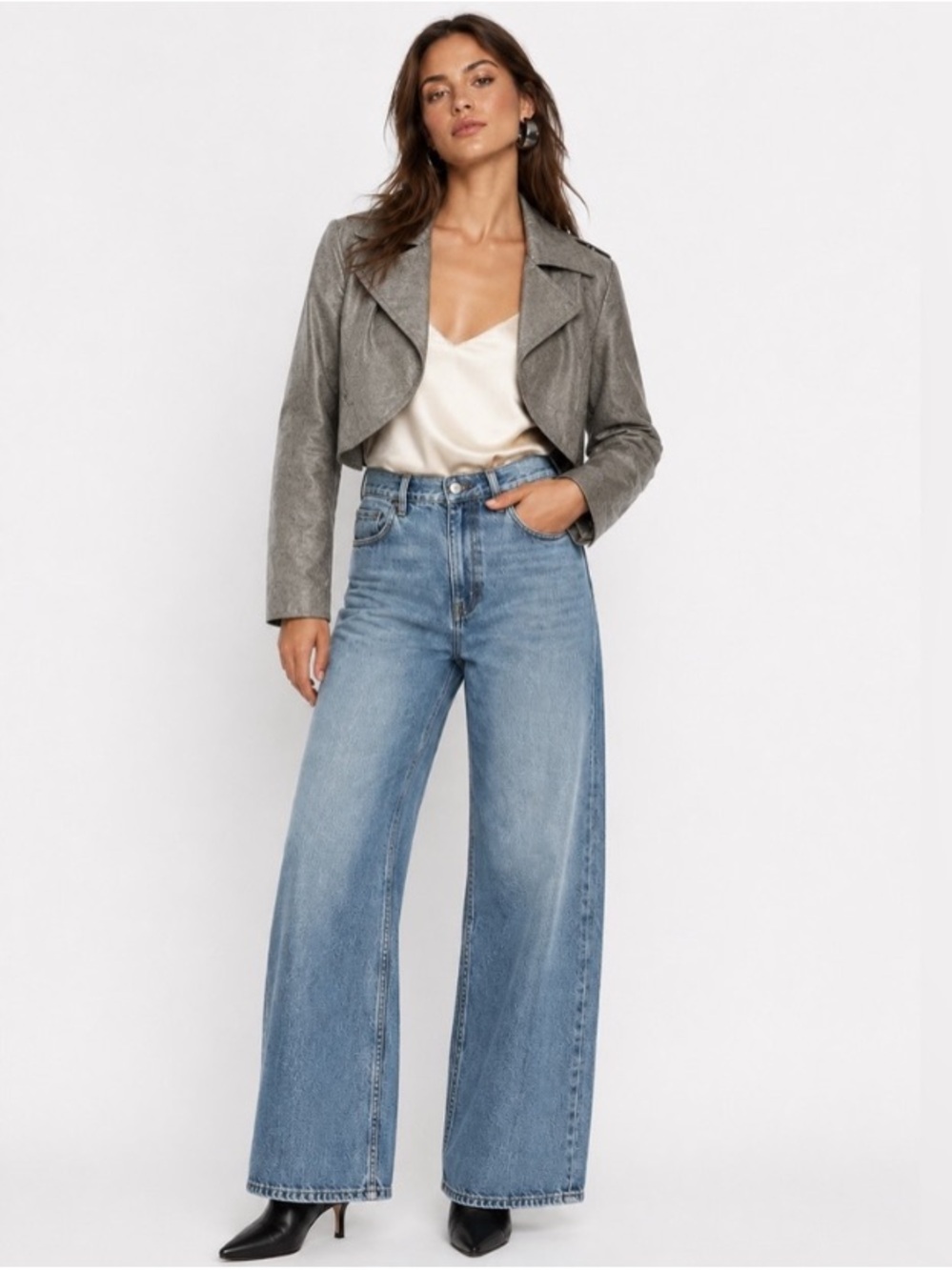 Bisou Bisou cropped faux leather moto jacket - Picture 1 of 5